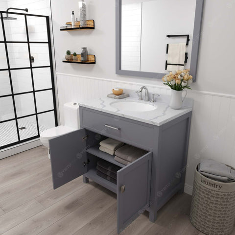 Image of Soft-closing door hinges and drawer glides provide added luxury, safety, and longevity. Each Caroline vanity is handcrafted with a 2" solid wood birch frame built to last a lifetime.