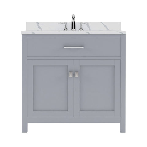 Image of Details of the Caroline 36" Single Bath Vanity in Gray with Calacatta Quartz Top and Round Sink | MS-2036-CCRO-GR-NM