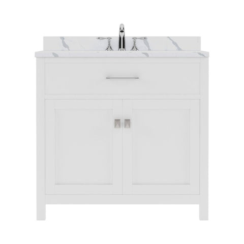 Image of Details of the Caroline 36" Single Bath Vanity in White with Calacatta Quartz Top and Round Sink | MS-2036-CCRO-WH-NM