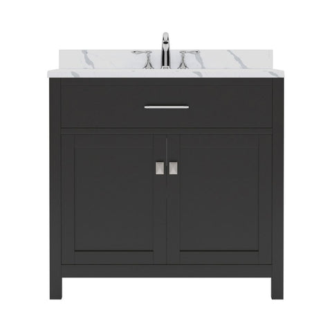 Image of Details of the Caroline 36" Single Bath Vanity in Espresso with Calacatta Quartz Top and Square Sink | MS-2036-CCSQ-ES-NM