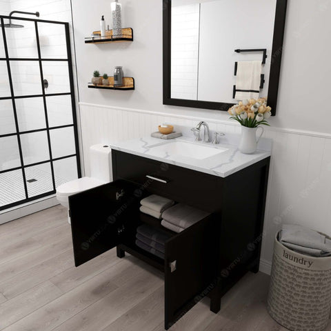 Image of Soft-closing door hinges and drawer glides provide added luxury, safety, and longevity. Each Caroline vanity is handcrafted with a 2" solid wood birch frame built to last a lifetime.