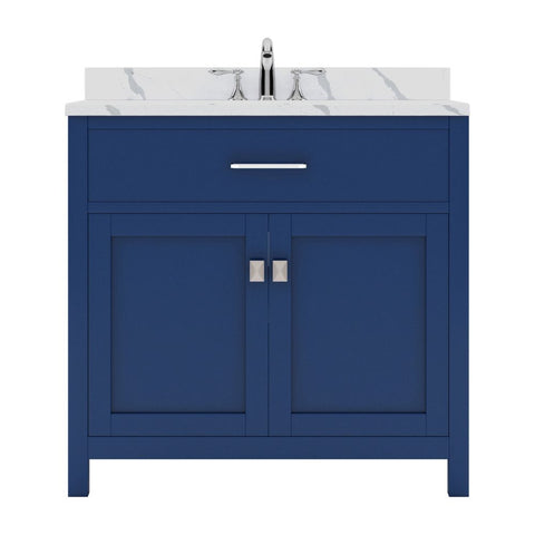 Image of Details of the Caroline 36" Single Bath Vanity in French Blue with Calacatta Quartz Top and Square Sink | MS-2036-CCSQ-FB-NM