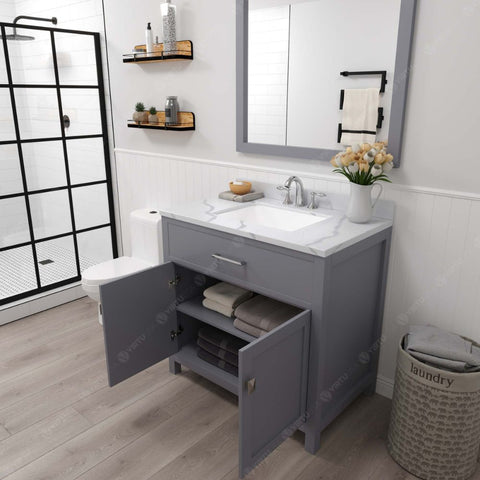 Image of Soft-closing door hinges and drawer glides provide added luxury, safety, and longevity. Each Caroline vanity is handcrafted with a 2" solid wood birch frame built to last a lifetime.