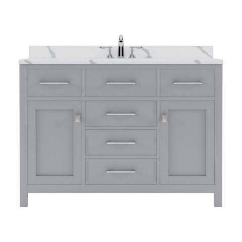 Image of Details of the Caroline 48" Single Bath Vanity in Gray with Calacatta Quartz Top and Round Sink | MS-2048-CCRO-GR-NM