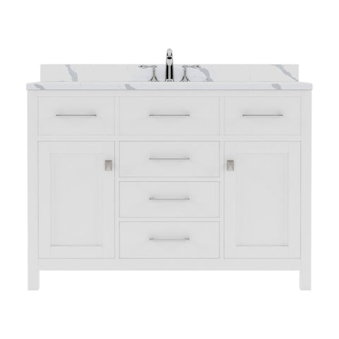 Image of Details of the Caroline 48" Single Bath Vanity in White with Calacatta Quartz Top and Round Sink | MS-2048-CCRO-WH-NM