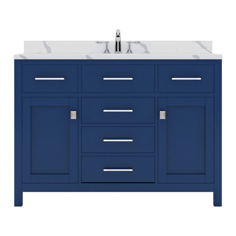 Image of Details of the Caroline 48" Single Bath Vanity in French Blue with Calacatta Quartz Top and Square Sink | MS-2048-CCSQ-FB-NM