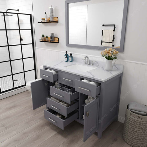 Image of Functional & Versatile - Soft-closing door hinges and drawer glides provide added luxury, safety, and longevity. Each Caroline vanity is handcrafted with a 2" solid wood birch frame built to last a lifetime.