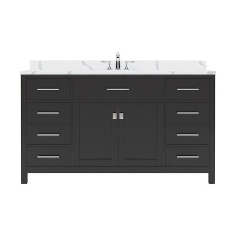Image of Details of the Caroline 60" Single Bath Vanity in Espresso with Calacatta Quartz Top and Round Sink | MS-2060-CCRO-ES-NM