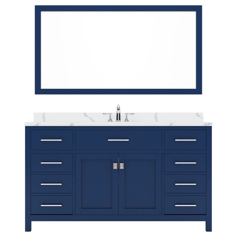 Image of Details of the Caroline 60" Single Bath Vanity in French Blue with Calacatta Quartz Top and Round Sink with Brushed Nickel Faucet with Matching Mirror | MS-2060-CCRO-FB-001