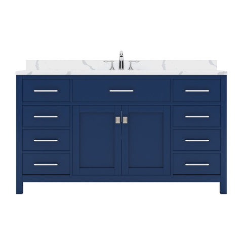 Image of Details of the Caroline 60" Single Bath Vanity in French Blue with Calacatta Quartz Top and Round Sink | MS-2060-CCRO-FB-NM
