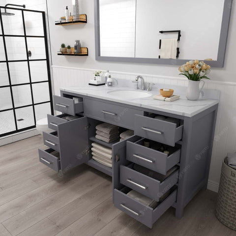 Image of Soft-closing door hinges and drawer glides provide added luxury, safety, and longevity. Each Caroline vanity is handcrafted with a 2" solid wood birch frame built to last a lifetime.