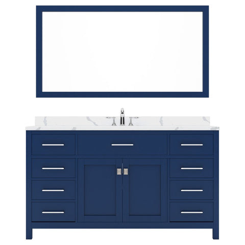Image of Details of the Caroline 60" Single Bath Vanity in French Blue with Calacatta Quartz Top and Square Sink with Brushed Nickel Faucet with Matching Mirror | MS-2060-CCSQ-FB-001