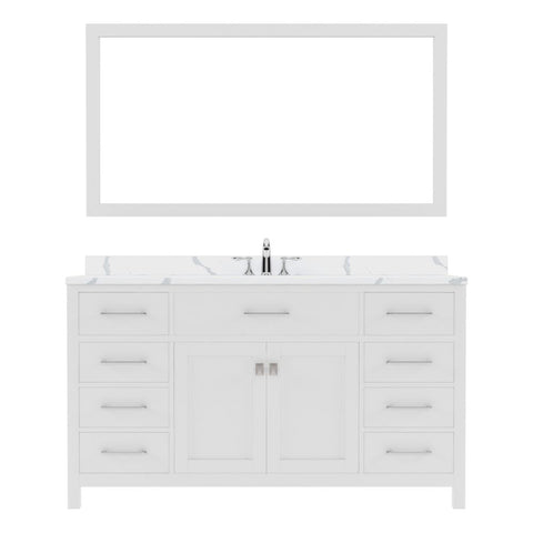 Image of Details of the Caroline 60" Single Bath Vanity in White with Calacatta Quartz Top and Square Sink with Polished Chrome Faucet with Matching Mirror | MS-2060-CCSQ-WH-002