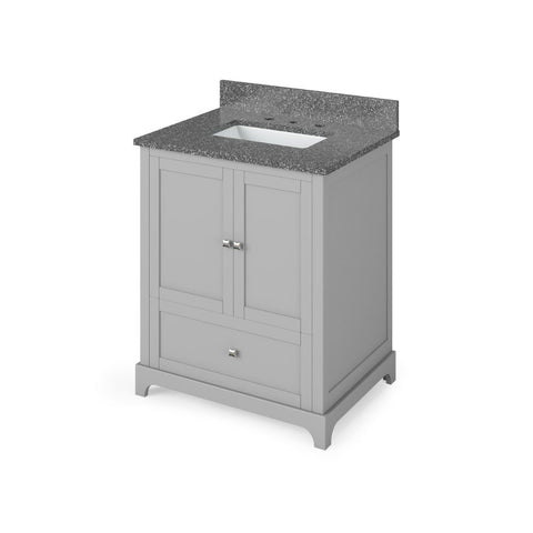 Image of Details of the 30" Grey Addington Vanity, Boulder Cultured Marble Vanity Top, undermount rectangle bowl by Jeffrey Alexander | VKITADD30GRBOR