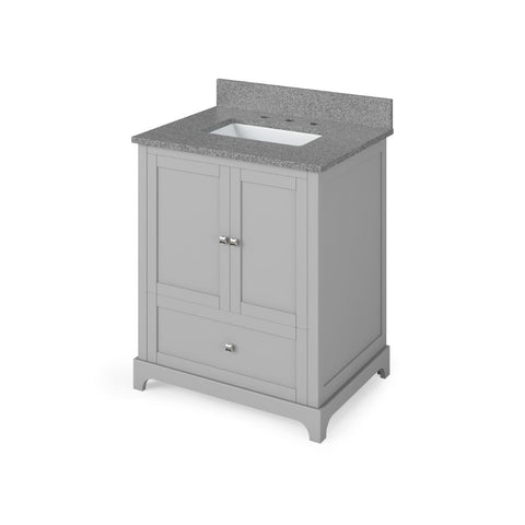 Image of Details of the 30" Grey Addington Vanity, Steel Grey Cultured Marble Vanity Top, undermount rectangle bowl by Jeffrey Alexander | VKITADD30GRSGR