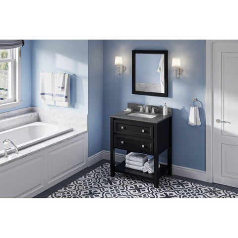 Image of Adler Transitional Black 30" Vanity with Boulder Cultured Marble Top | VKITADL30BKBOR