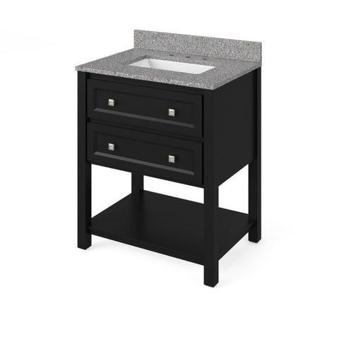 Image of Adler Transitional Black 30" Vanity with Boulder Cultured Marble Top | VKITADL30BKBOR