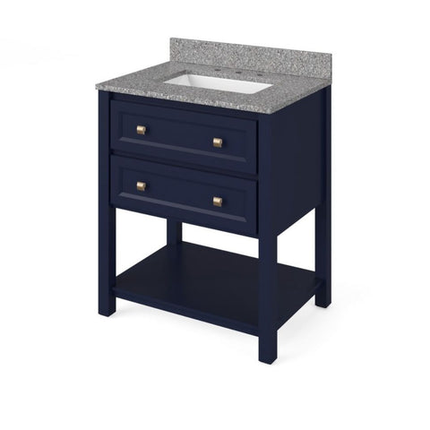 Image of Details of the 30" Hale Blue Adler Vanity, Boulder Cultured Marble Vanity Top, undermount rectangle bowl by Jeffrey Alexander | VKITADL30BLBOR