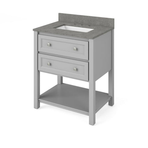 Image of Details of the 30" Gray Adler Vanity, Steel Grey Cultured Marble Vanity Top, undermount rectangle bowl by Jeffrey Alexander | VKITADL30GRSGR