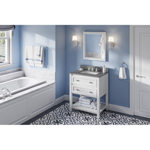 Image of Adler Transitional White 30" Vanity with Steel Grey Cultured Marble Top | VKITADL30WHSGR