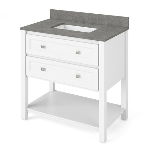 Image of Details of the 36" White Adler Vanity, Steel Grey Cultured Marble Vanity Top, undermount rectangle bowl by Jeffrey Alexander | VKITADL36WHSGR