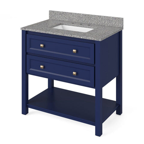 Image of Details of the 36" Hale Blue Adler Vanity, Boulder Cultured Marble Vanity Top, undermount rectangle bowl by Jeffrey Alexander | VKITADL36BLBOR