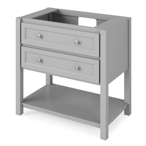 Image of The Adler vanity features an open cabinet, full-extension drawers, and tipout trays to accentuate the bath with storage solutions. 