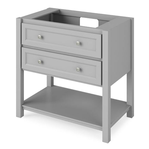 Image of The Adler vanity features an open cabinet, full-extension drawers, and tipout trays to accentuate the bath with storage solutions.