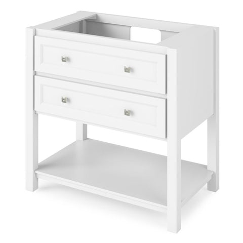 Image of The Adler vanity features an open cabinet, full-extension drawers, and tipout trays to accentuate the bath with storage solutions.