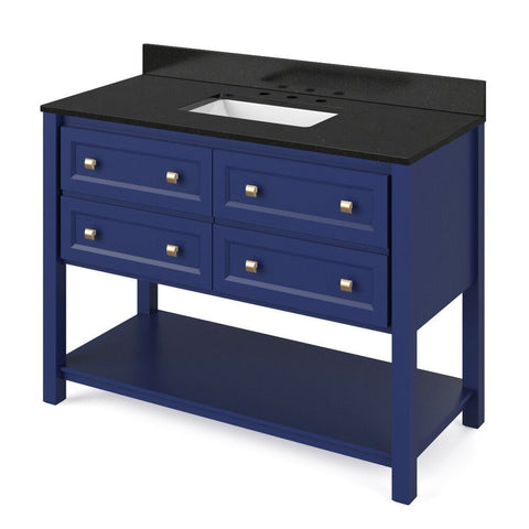 Image of Details of the 48" Hale Blue Adler Vanity, Black Granite Vanity Top, undermount rectangle bowl by Jeffrey Alexander | VKITADL48BLBGR