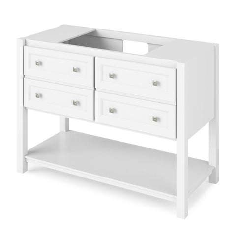 Image of The Adler vanity features an open cabinet, full-extension drawers, and tipout trays to accentuate the bath with storage solutions.