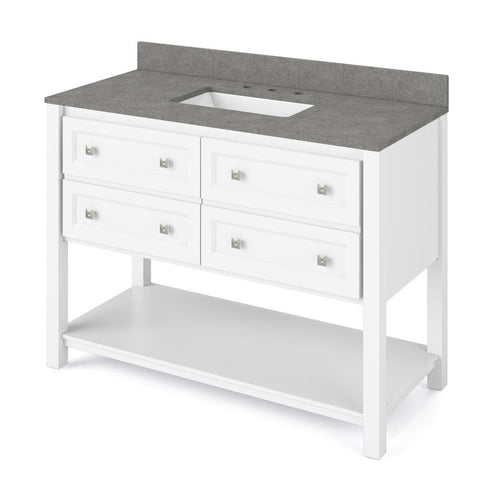 Image of Details of the 48" White Adler Vanity, Steel Grey Cultured Marble Vanity Top, undermount rectangle bowl by Jeffrey Alexander | VKITADL48WHSGR