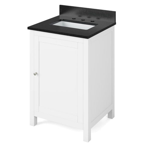 Image of Details of the 24" White Astoria Vanity, Black Granite Vanity Top, undermount rectangle bowl by Jeffrey Alexander | VKITAST24WHBGR