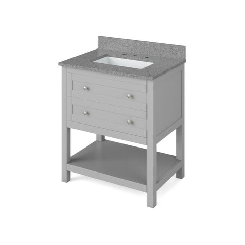 Image of Details of the 30" Grey Astoria Vanity, Steel Grey Cultured Marble Vanity Top, undermount rectangle bowl by Jeffrey Alexander | VKITAST30GRSGR