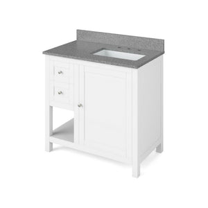 Details of the 36" White Astoria Vanity, right offset, Steel Grey Cultured Marble Vanity Top, undermount rectangle bowl by Jeffrey Alexander | VKITAST36WHSGR