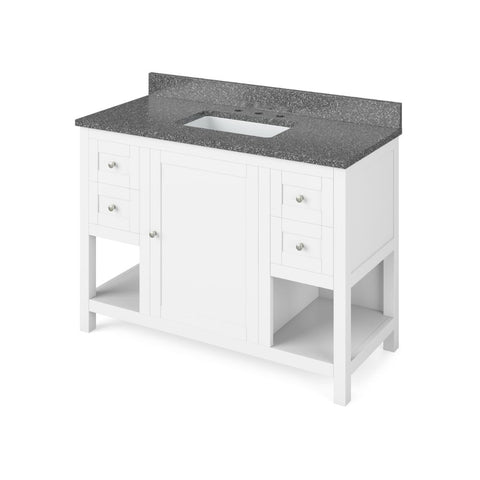 Image of Details of the 48" White Astoria Vanity, Boulder Cultured Marble Vanity Top, undermount rectangle bowl by Jeffrey Alexander | VKITAST48WHBOR