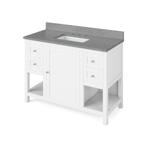 Image of Details of the 48" White Astoria Vanity, Steel Grey Cultured Marble Vanity Top, undermount rectangle bowl by Jeffrey Alexander | VKITAST48WHSGR