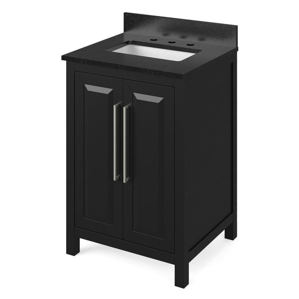 Cade Modern Black 24" Rectangle Sink Vanity with Black Granite Top V