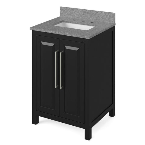 Image of Details of the 24" Black Cade Vanity, Steel Grey Cultured Marble Vanity Top, undermount rectangle bowl by Jeffrey Alexander | VKITCAD24BKSGR