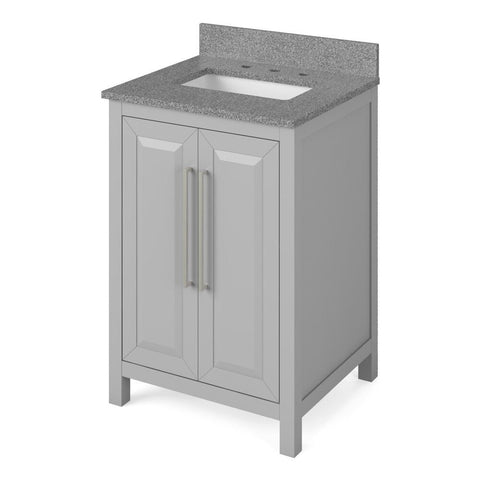 Image of Details of the 24" Grey Cade Vanity, Steel Grey Cultured Marble Vanity Top, undermount rectangle bowl by Jeffrey Alexander | VKITCAD24GRSGR