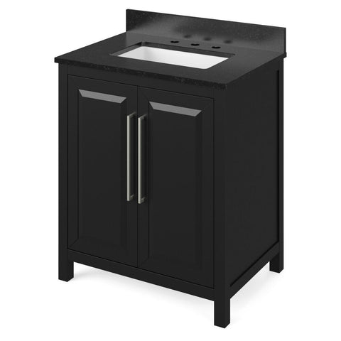 Image of Details of the 30" Black Cade Vanity, Black Granite Vanity Top, undermount rectangle bowl by Jeffrey Alexander | VKITCAD30BKBGR