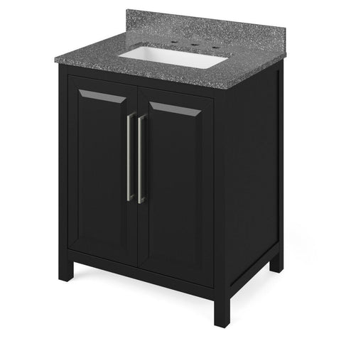 Image of Details of the 30" Black Cade Vanity, Boulder Cultured Marble Vanity Top, undermount rectangle bowl by Jeffrey Alexander | VKITCAD30BKBOR