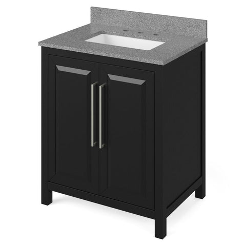 Image of Details of the 30" Black Cade Vanity, Boulder Cultured Marble Vanity Top, undermount rectangle bowl by Jeffrey Alexander | VKITCAD30BKSGR