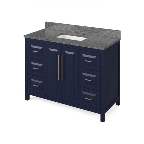 Image of Cade Modern Hale Blue 48" Vanity with Boulder Cultured Marble Top | VKITCAD48BLBOR