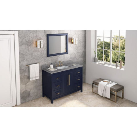 Image of Cade Modern Hale Blue 48" Vanity with Steel Grey Cultured Marble Top | VKITCAD48BLSGR