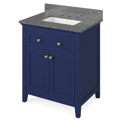 Image of Details of the 30" Hale Blue Chatham Vanity, Boulder Cultured Marble Vanity Top, undermount rectangle bowl by Jeffrey Alexander | VKITCHA30BLBOR