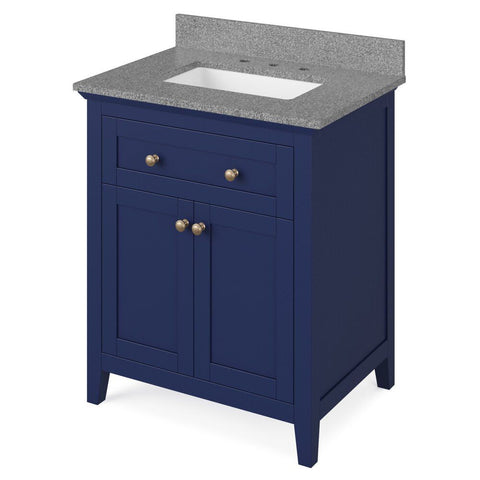 Image of Details of the 30" Hale Blue Chatham Vanity, Steel Grey Cultured Marble Vanity Top, undermount rectangle bowl by Jeffrey Alexander | VKITCHA30BLSGR