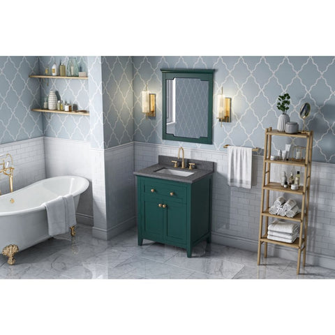Image of Chatham Transitional Forest Green 30" Rectangle Sink Vanity with Boulder Cultured Marble Top | VKITCHA30GNBOR