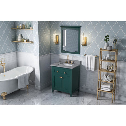 Image of Chatham Transitional Forest Green 30" Rectangle Sink Vanity with Steel Grey Cultured Marble Top | VKITCHA30GNSGR