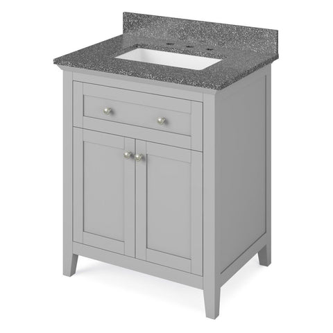 Image of Details of the 30" Grey Chatham Vanity, Boulder Cultured Marble Vanity Top, undermount rectangle bowl by Jeffrey Alexander | VKITCHA30GRBOR